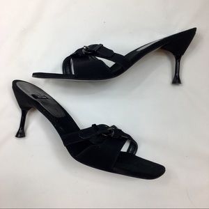 Stuart Weitzman Criss Cross Buckle Kitten Heels